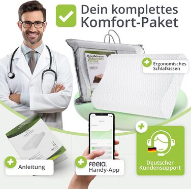 Ортопедична подушка Feela® для сну та підтримки шиї [3 ступені жорсткості] - Знімає біль у шиї та плечах, покращує якість сну та підтримує хребет | Регульована висота Подушка 60x40 см (середня жорсткість) 60x40 см - Середня