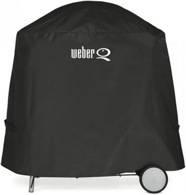 Преміум чохол для гриля Weber Q1000/2000 з підставкою чи візком, дихаючий, захист від ультрафіолету та води, захисний чохол від вітру та дощу, з липучками для фіксації, чорний (7120)