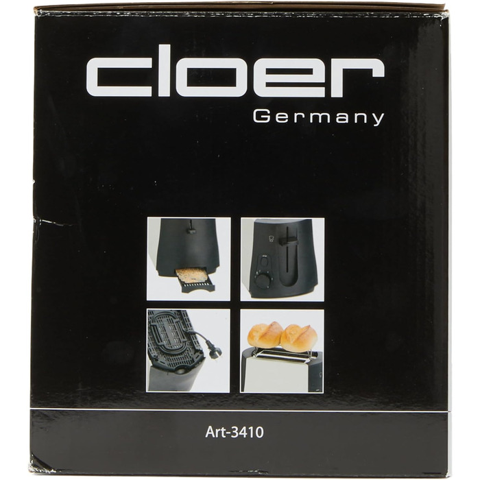 Тостер Cloer 3410, 825 Вт, для 2 тостів, з підставкою для булочок, функція додаткового підйому, піддон для крихт, матовий теплоізольований металевий корпус