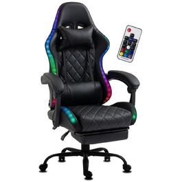 Ігрове крісло Delman Gaming з RGB LED підсвіткою, підставкою для ніг та металевою основою, чорне (02-0055)