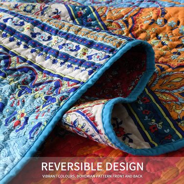Покривало Qucover Boho 150x200 см з мікрофібри, ультрам'яке стьобане етно покривало для односпального ліжка та дивану