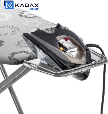 Складна прасувальна дошка KADAX 120x38 см з металевою сіткою, регульована по висоті, з підставкою для праски, протиковзкі ніжки, сіра