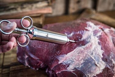 Професійний маринувальний шприц Grillfürst з нержавіючої сталі, 60 мл, набір з 3 голками для м'яса, барбекю, маринаду