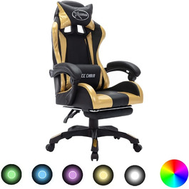 Ігрове крісло vidaXL з RGB LED, підставкою для ніг, регулюванням висоти, шкірозамінник, золоте-чорне