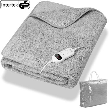 Електрична грілка Monzana 180x130 см, 120 Вт, 10 режимів, сірий, фліс, захист від перегріву, придатна для прання