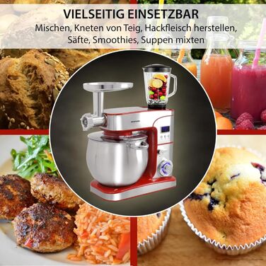 Кухонна машина Syntrox Germany Snofru, 12 л, нерж. сталь, м’ясорубка, багатофункціональний міксер, 2000 Вт, червона