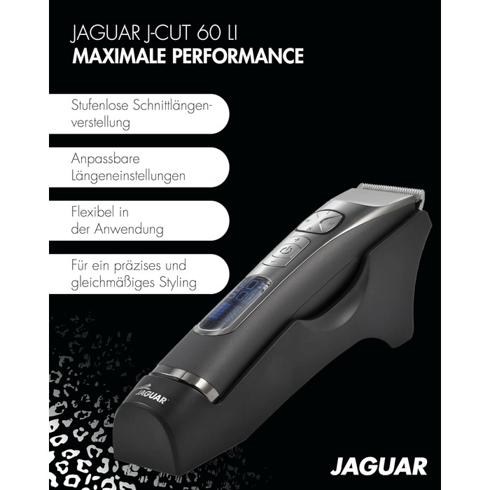 Професійна машинка для стрижки волосся JAGUAR J-CUT 60 Li Silver, акумуляторна та мережева, насадки, LED-дисплей