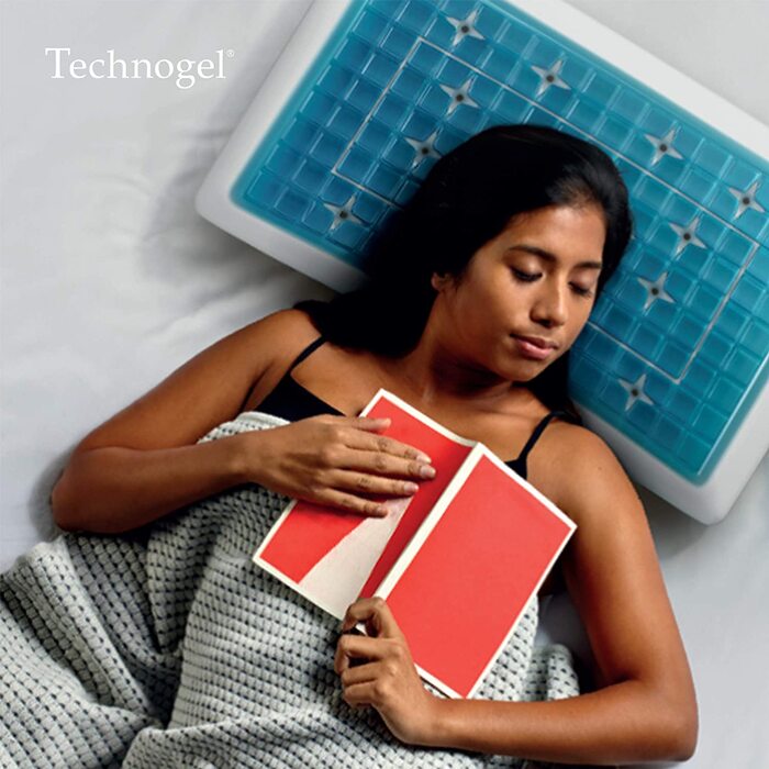 Ортопедична подушка для шиї Technogel Deluxe, гелеве наповнення, сертифікована, без шкідливих речовин, для спини та бокового сну, з наволочкою, 66x40x9 см
