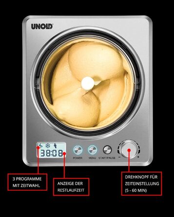 Морожениця Unold Profi Plus 2.5л з компресором та книгою рецептів (101 рецепт) | Автоматична, нержавіюча сталь, самоохолоджувальна, 250 Вт