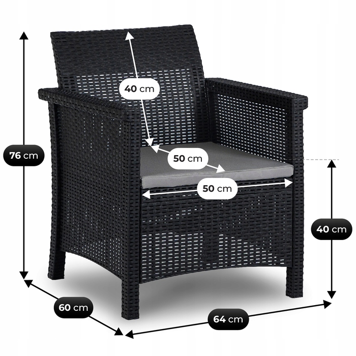 Комплект садових меблів із техноротанга MEBEL ELITE, чорний, 4 предмети