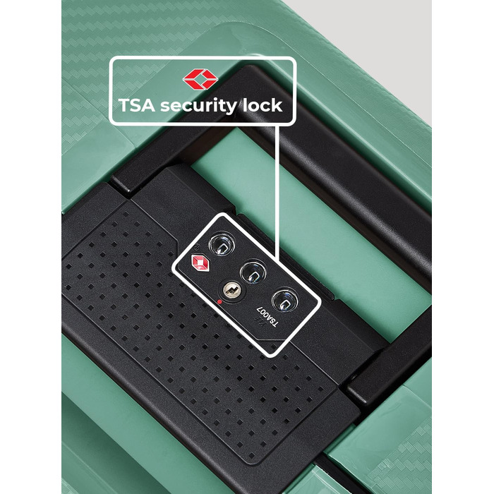 Набір валіз REDOLZ Essentials 15 (S, M, L) з поліпропілену, Sea Green: 3-точкова система замикання без блискавки, TSA-замок, 4 подвійні колеса