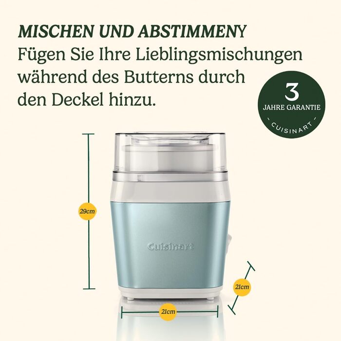 Машина для приготування морозива та десертів Cuisinart ICE31U, домашній автомат для джелато, сорбету, замороженого йогурту, легкий фісташковий колір
