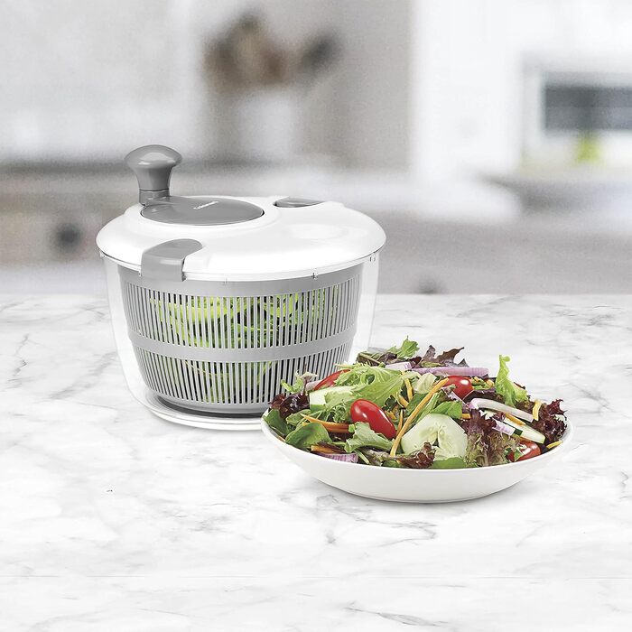 Салатниця-сушарка Cuisinart CTG-00-SAS велика 5 л, біло-сіра - для миття, віджимання та сушіння салату, фруктів та овочів