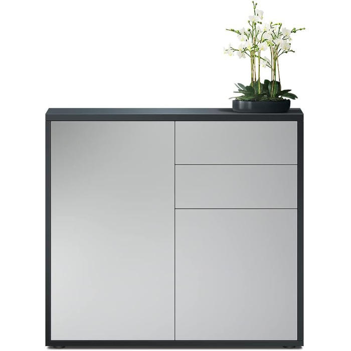 Комод Vladon Ben, 2 двері, 2 шухляди, чорний матовий/світло-сірий, 79x74x36 см, Німеччина