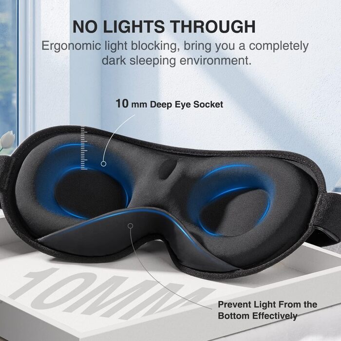 Umisleep 3D маска для сну з обтяженням 120 г, світлонепроникна, для чоловіків і жінок, чорна, регульований ремінець, для подорожей і йоги