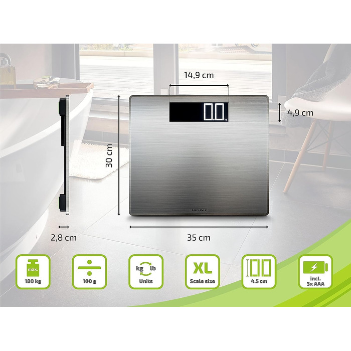 Електронна вага для людей Soehnle Style Sense Safe 300 з великою LCD, нержавіюча сталь, антивідбиткова поверхня