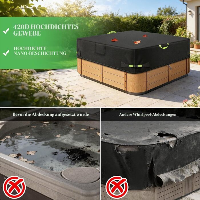 Водонепроникний чохол для гідромасажного джакузі Whirlpool з тканини Oxford 600D, термопокривало для SPA та Hot Tub з UV-захистом (чорний, 220x220x85 см)
