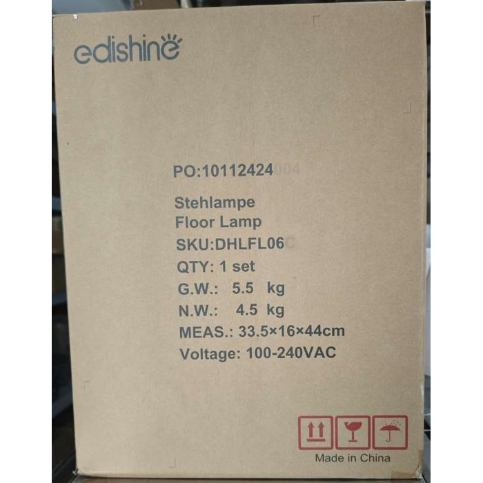 Торшер EDISHINE з дерев'яною полицею та LED підсвічуванням, диммований, 2700K-6500K, для вітальні, з полицею для книг, 360° обертання, чорний