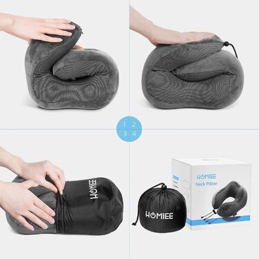 Подушка для шиї Homiee для подорожей: ортопедична, з memory foam, для автомобіля, літака, офісу (сіра)