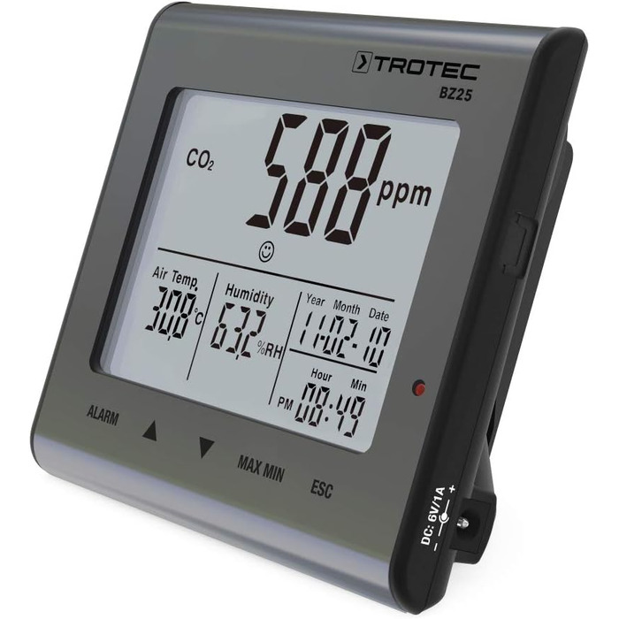 Вимірювач CO2 Trotec BZ30 – монітор якості повітря, вологості та температури, діапазон вимірювання 0-9999 PPM, похибка ±75 PPM + 5%, даталогер на 50 000 вимірювань