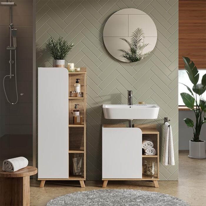 Середня шафа Vicco Karen, дуб сонома/білий, 50x128 см, з дверцятами та відкритими полицями
