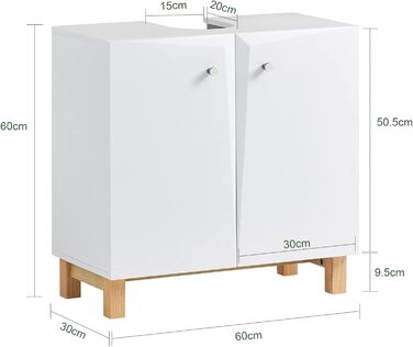 SoBuy BZR92-W Тумба під умивальник для ванної кімнати, біла, 60x60x30 см