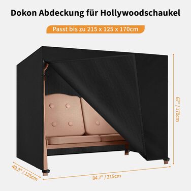Чохол для гойдалки-альтанки Hollywood 4-місний, водонепроникний, зимовий, вітрозахисний, UV-стійкий, Oxford, 215x125x170 см, чорний