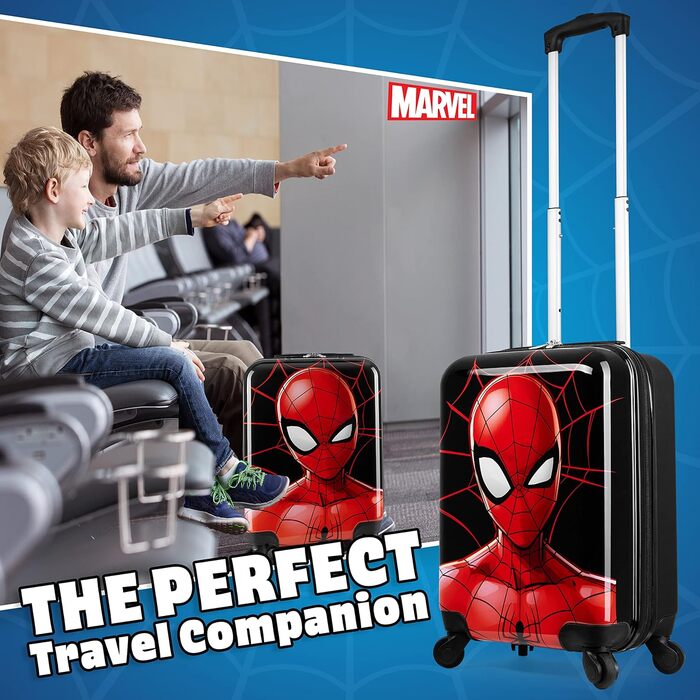 Дитячий дорожній чемодан Marvel Spiderman на 4 колесах, 49×33×22 см, з висувною ручкою та відділенням на блискавці, для хлопчиків і дівчаток