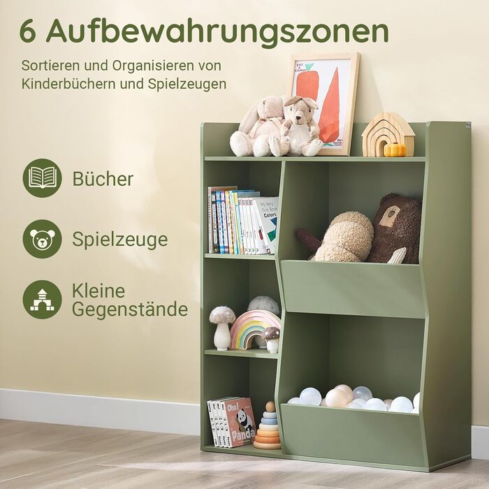 Полиця для книг SoBuy Montessori для дітей, зелена, 80x104x34 см, 5 відділень