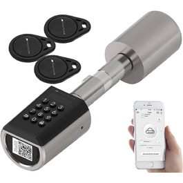 VisorTech електронний дверний циліндр-замок із Bluetooth, додатком та IP65, смарт-ключ, транспондер