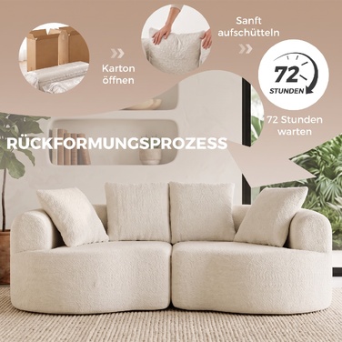 Диван 3-місний 207 см Cloud Sofa з ефектом chenille, 4 декоративні подушки, безінструментальна збірка, кремово-білий