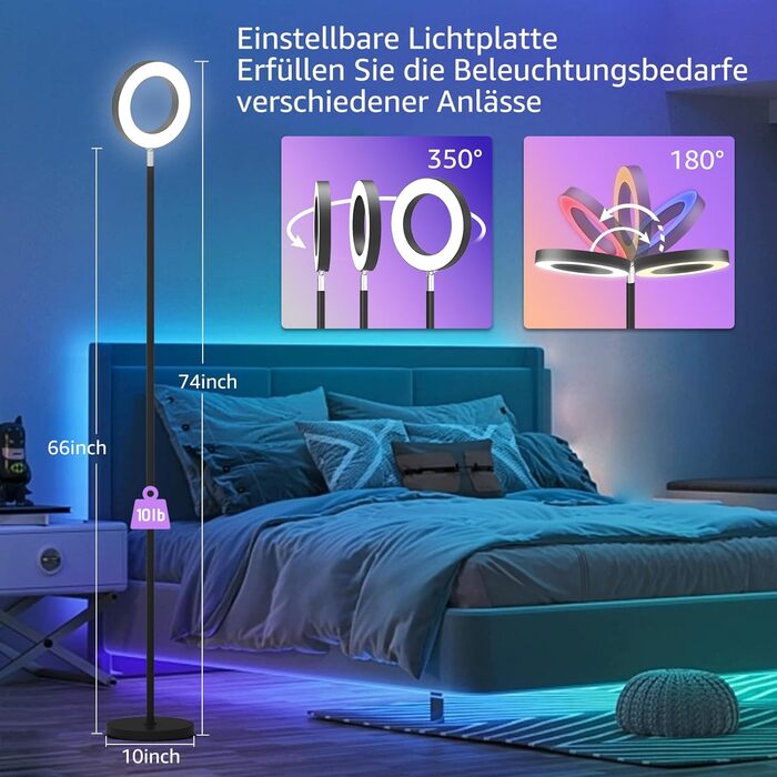 Світлодіодна торшерна лампа RGB, 42W, димована, з пультом, двостороннє освітлення, зміна кольору, для вітальні, спальні, офісу, готелю