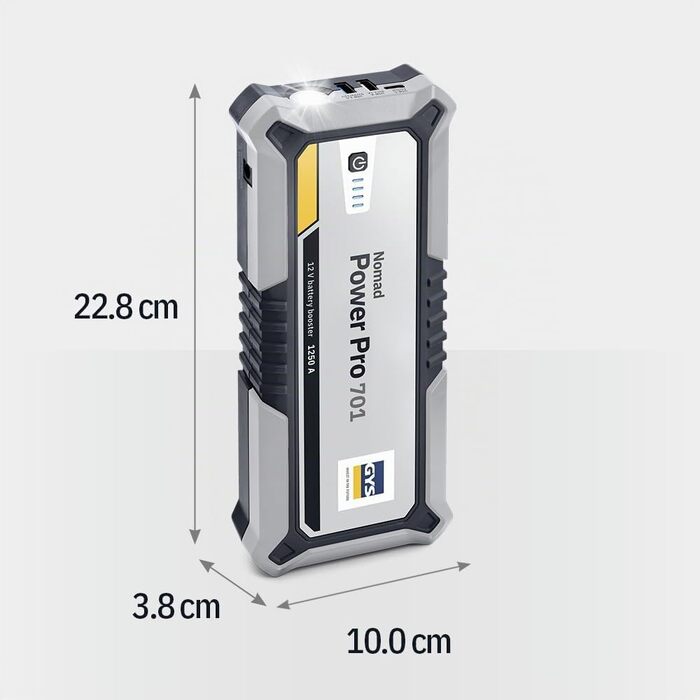 Бустер-стартер GYS Nomad Power Pro 701 літієвий 2000А для авто та мотоциклів 12В, з PowerBank 6Ah, LCD-дисплеєм та LED-ліхтарем