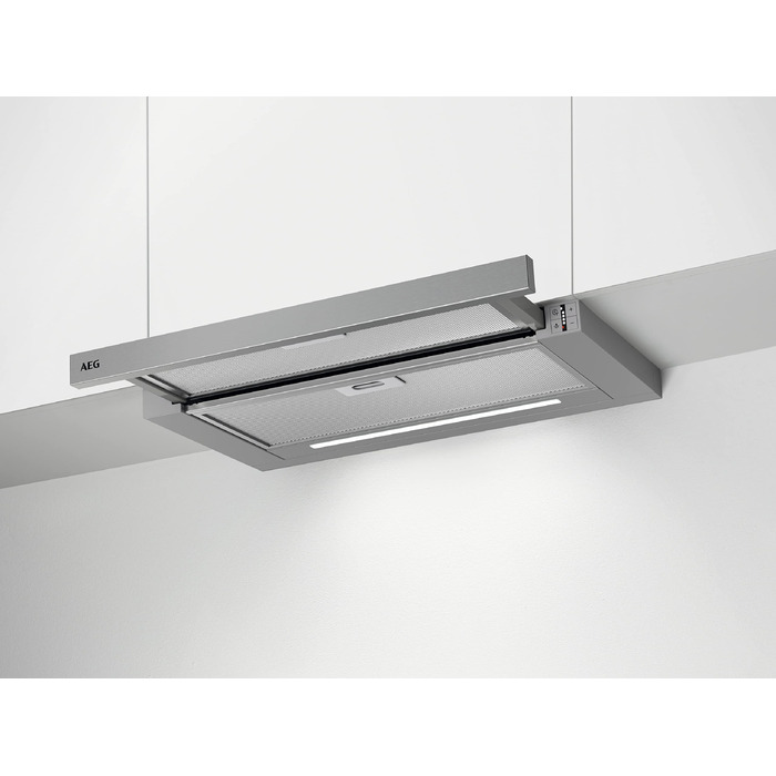 Витяжка для кухні AEG DPE5660B плоска, чорна, відведення або рециркуляція, продуктивність 600 м³/год, LED-підсвітка, клас енергоефективності A