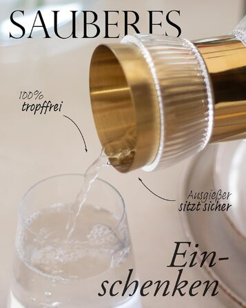Скляний глечик для води MAMEIDO з носиком та ситом, 1 л, рифлене кришталеве скло, Smoke Gold