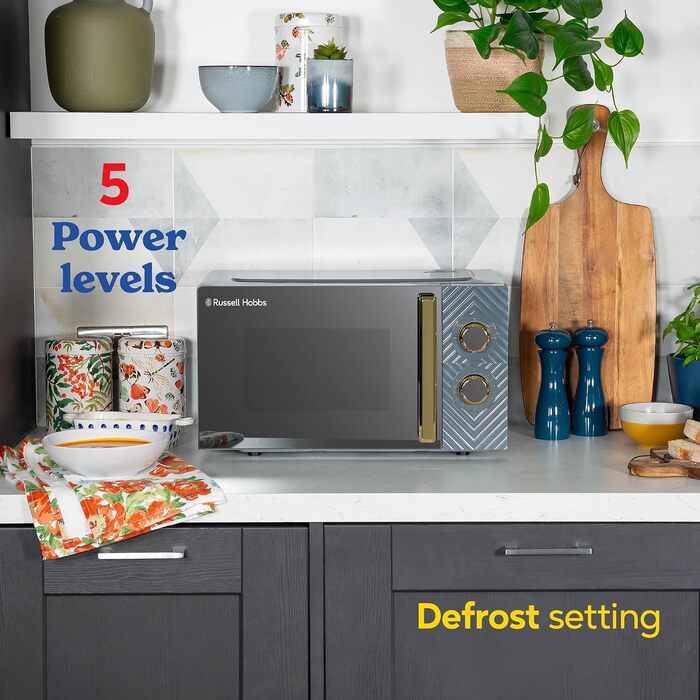Мікрохвильова піч Russell Hobbs RHMM723G 17 л, 700 Вт, сіра: 5 режимів потужності, таймер, функція розморожування, стильний дизайн