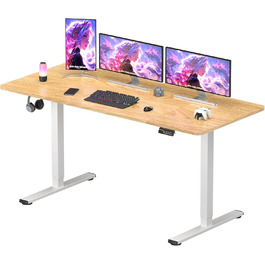 Електричний стіл SANODESK 160x60 см, регульований по висоті, ігровий стіл з пам'яттю, гачком, колір клен