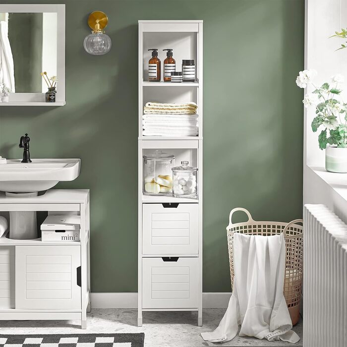Висока шафа для ванної SoBuy FRG126-W, біла, з ніжками, 30x144x30 см – меблі для ванної кімнати