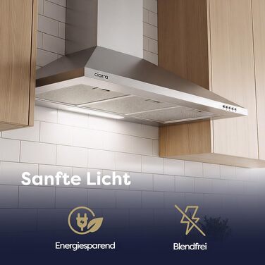 Витяжка кухонна CIARRA CBCS6201 A++ пірамідальна, нержавіюча сталь, 90 см, відведення та рециркуляція, продуктивність 404 м³/год, з вугільним фільтром CBCF002X2