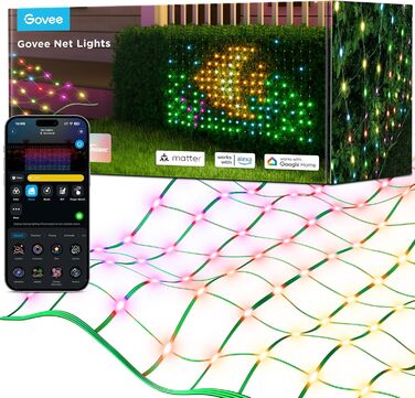 Розумна LED-сітка Govee для кущів, 240 діодів, 0,88×1,43 м, вулична водонепроникна гірлянда з різними режимами, керування Alexa/Google, для Хелловіну, газону, декору