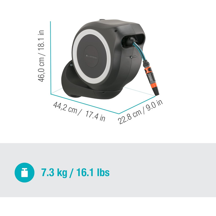 Gardena Wand-Schlauchbox RollUp S 15м: Шланг для поливу з автоматичним намотуванням, настінний монтаж, Gardena (18600-20)