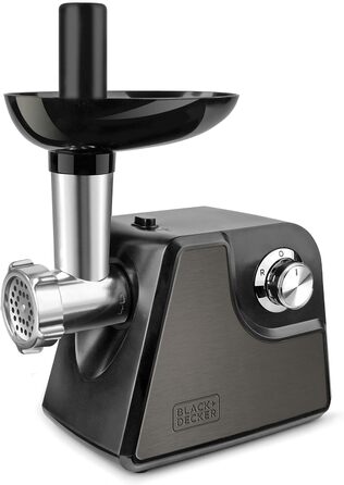 М'ясорубка Black+Decker BXMM1000E 1000Вт, нержавіюча сталь, насадки для кіббе та ковбас, 3 решітки для подрібнення