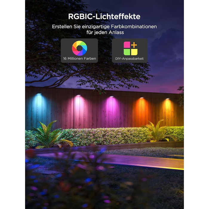 Розумні вуличні стінові світильники Govee Outdoor Wall Lights, RGBWIC, водонепроникні IP65, комплект 12 шт.