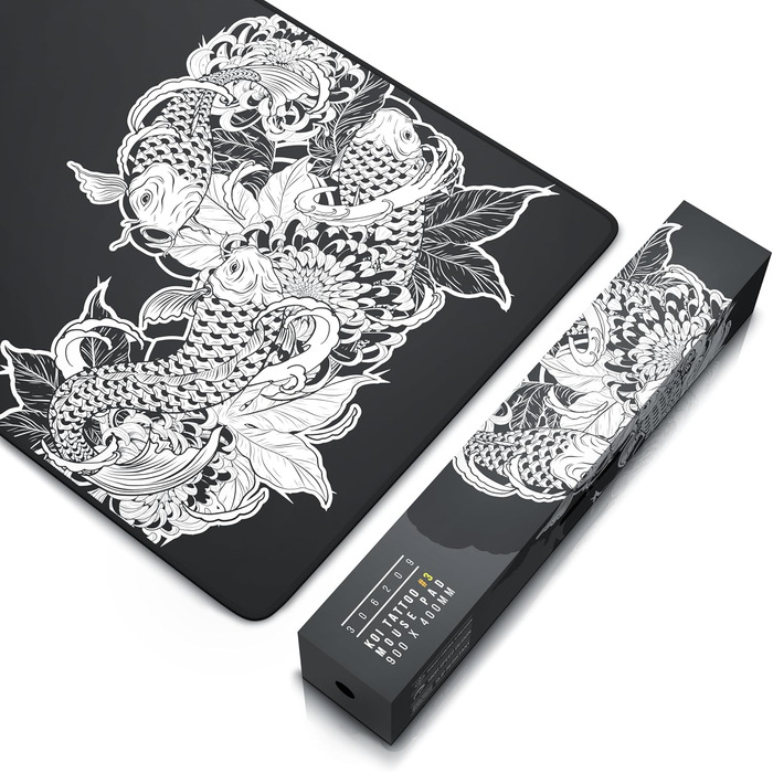 Килимок для миші TITANWOLF XXL 1000x600mm з мотивом Koi Tattoo – великий килимок для геймінгу, покращена точність та швидкість