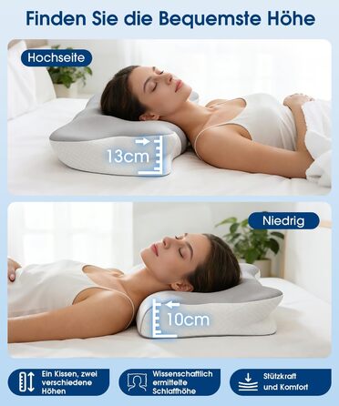 Ортопедична подушка для шиї "Метелик" з Memory Foam, ергономічна, з 2 знімними чохлами, проти болю в шиї, для тих, хто спить на боці, спині та животі, 2 рівня висоти