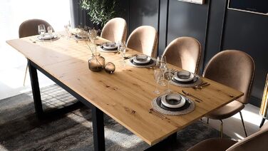 Розсувний обідній стіл NEWROOM Vincent.eleven 200-240x90 см, антрацит, дика дубова плита, вінтажний індустріальний стиль