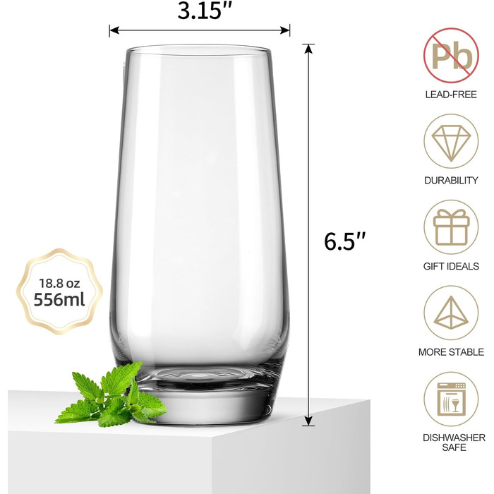 Набір келихів Highball з безнастійкового кришталю для коктейлів, води та соку, 510 мл, 4 шт.