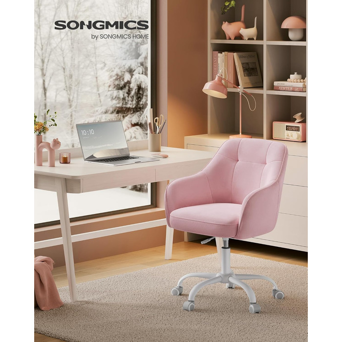 Офісне крісло SONGMICS, обертове, регульоване, до 110 кг, оксамитове, пастельно-рожеве, для робочого місця та спальні