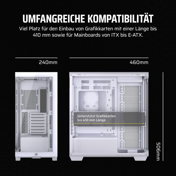 Корпус для ПК CORSAIR 3500X Mid-Tower ATX, білий, панорамне загартоване скло, сумісний з реверсивним підключенням материнської плати, без вентиляторів