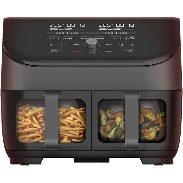 Фритюрниця з подвійною чашею Instant Vortex Plus ClearCook, 7.6 л, 8-в-1, цифрова аерофритюрниця, чорна, XL, 1700 Вт – для запікання, смаження, грилю, дегідрації, підігріву